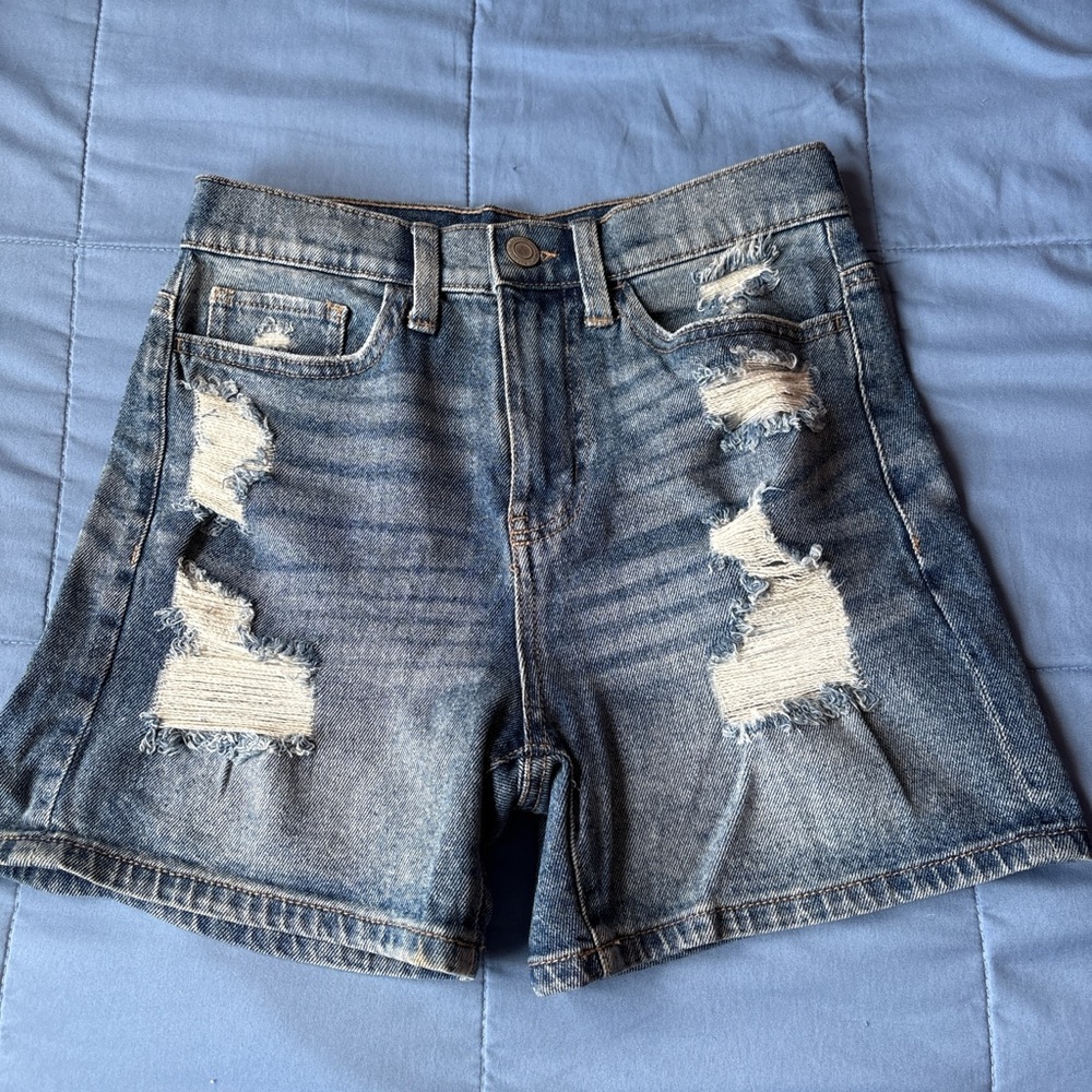 SO Blue Distressed Jean Shorts Mid-Thigh